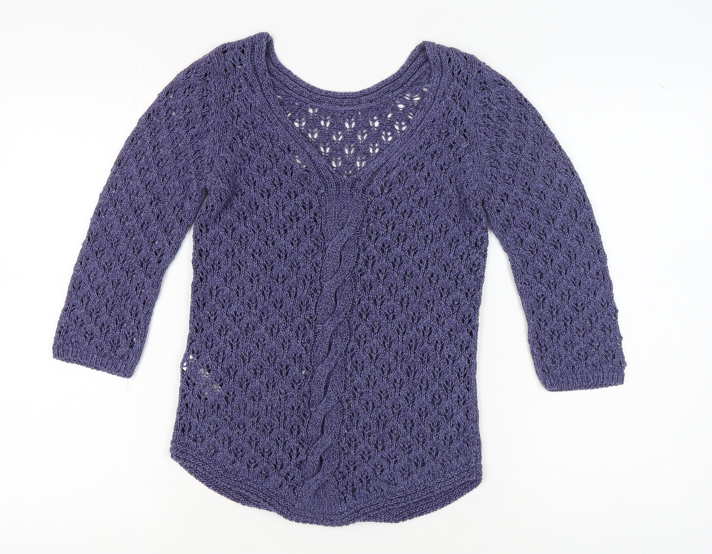 Monsoon Women's Purple V-Neck 3/4 Sleeve Jumper