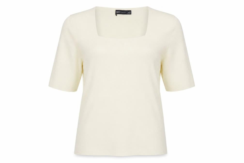 Front view of Marks & Spencer Women’s Ivory Jumper Square Neck