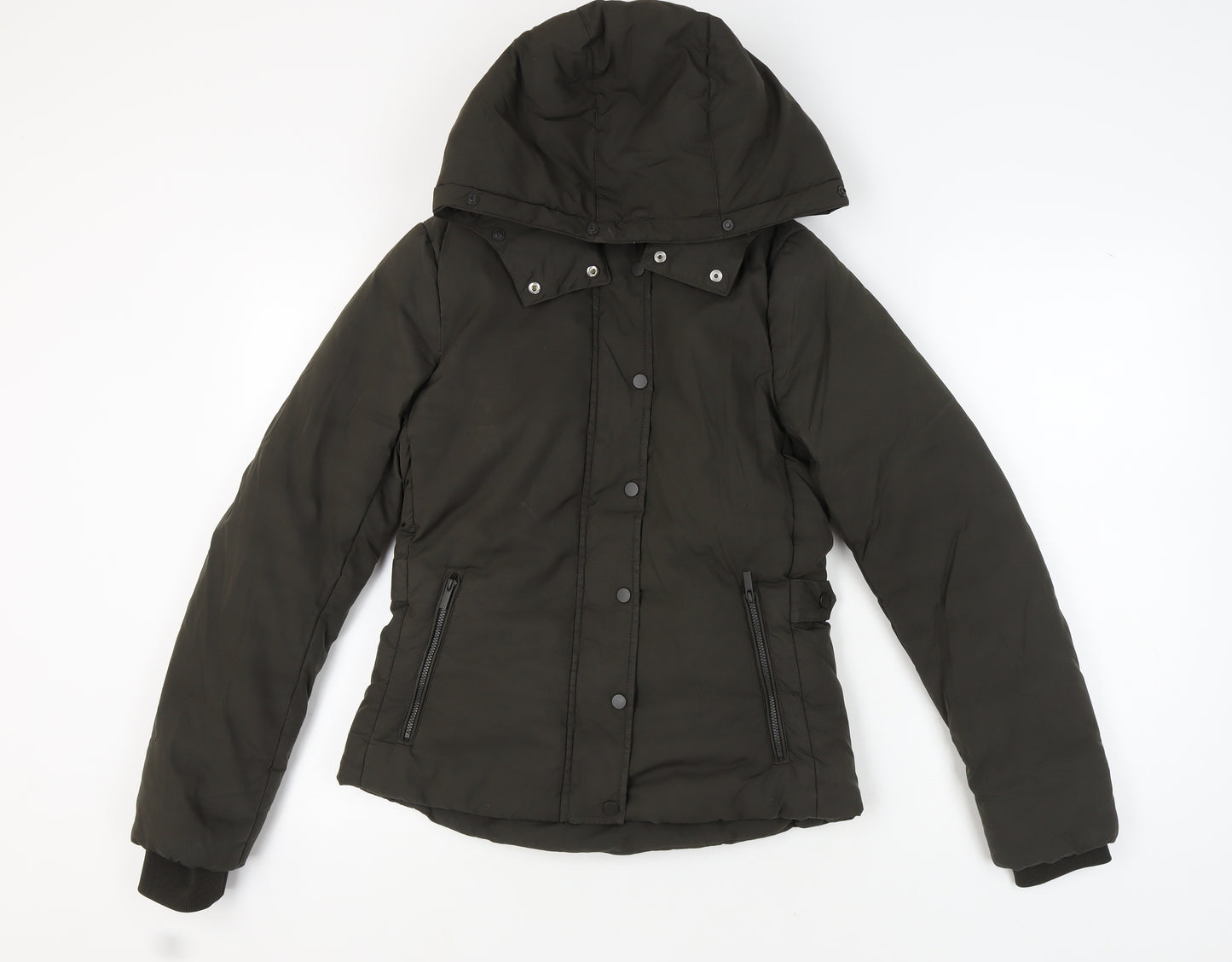 H&M Women’s Black Puffer Jacket Size 8 Hooded Winter