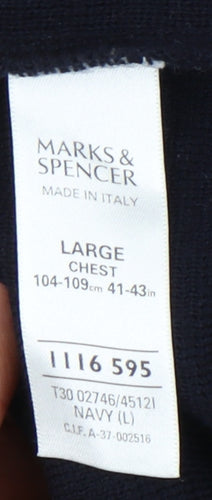Marks and Spencer Men's Navy V-Neck Pullover Jumper L