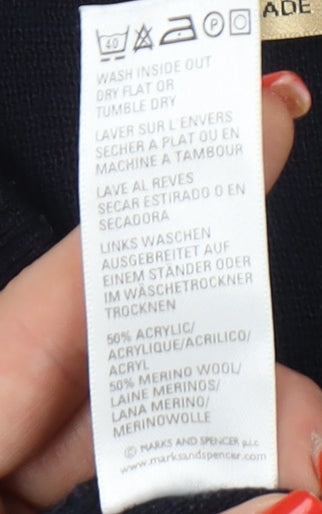 Marks and Spencer Men's Navy V-Neck Pullover Jumper L