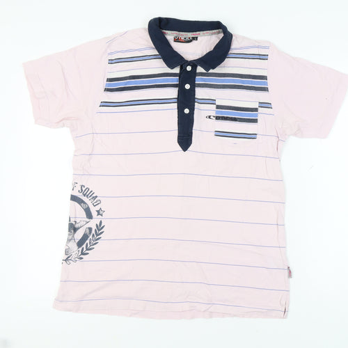 O'Neill Men's Pink Striped Polo Shirt L