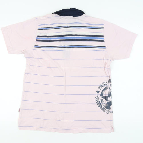 O'Neill Men's Pink Striped Polo Shirt L