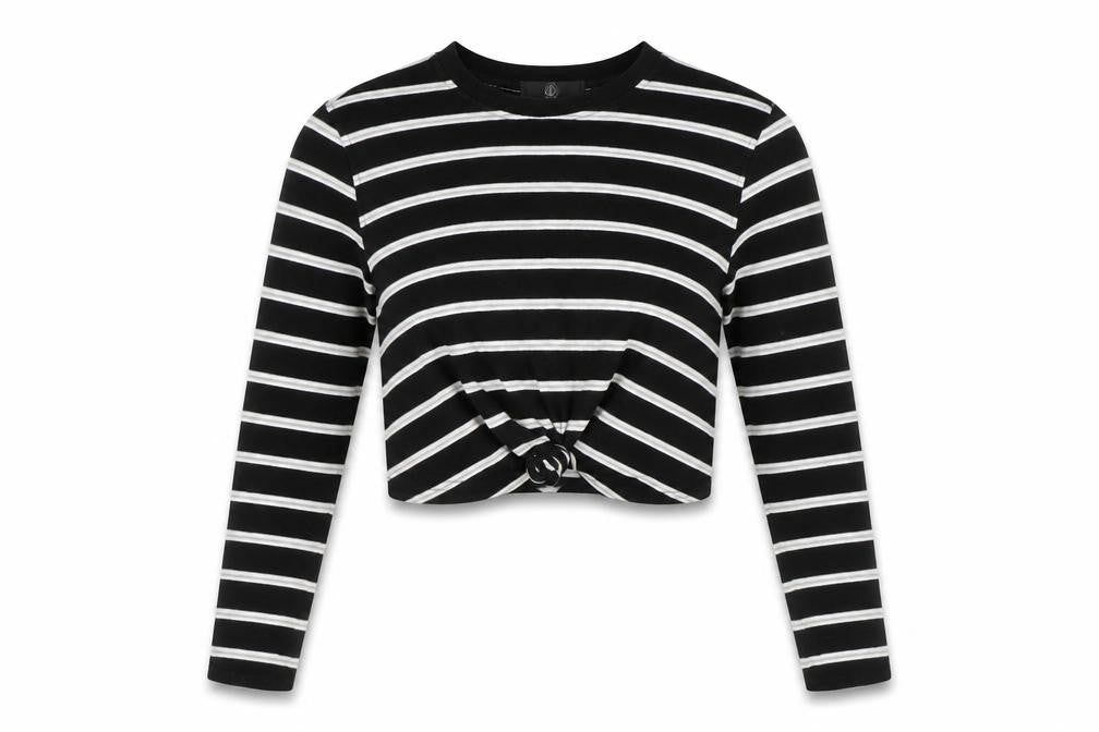 Front view of Missguided Women's Black Striped Cropped Top -, size 8