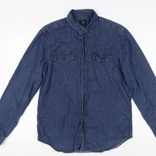 GAP Men's Blue Denim Shirt, Slim Fit, Medium, Casual Button-Up