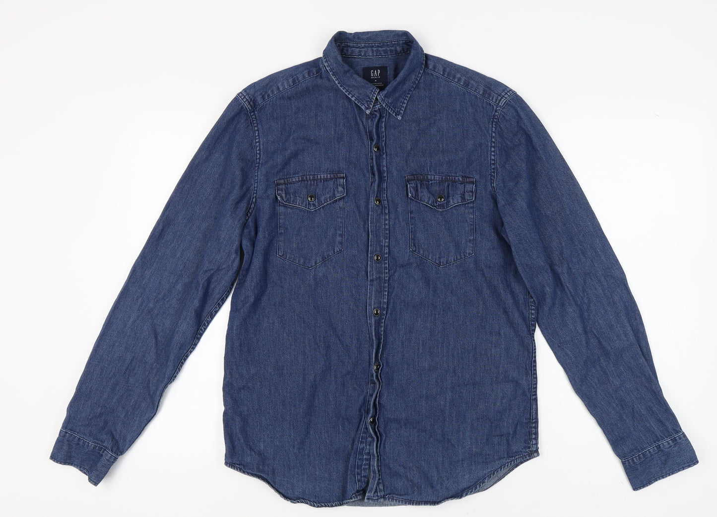 GAP Men's Blue Denim Shirt, Slim Fit, Medium, Casual Button-Up