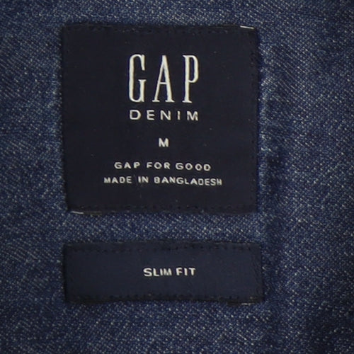 GAP Men's Blue Denim Shirt, Slim Fit, Medium, Casual Button-Up