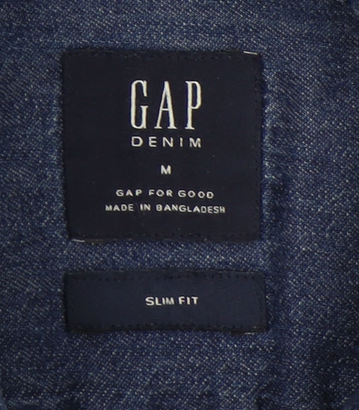 GAP Men's Blue Denim Shirt, Slim Fit, Medium, Casual Button-Up