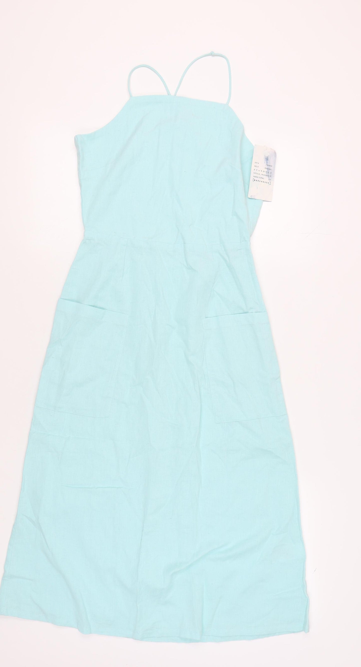 Warehouse Women's Blue Slip Dress, Size 6, Summer Style