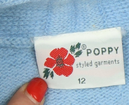 Poppy Women's Blue Mock Neck Pullover Jumper Size 12