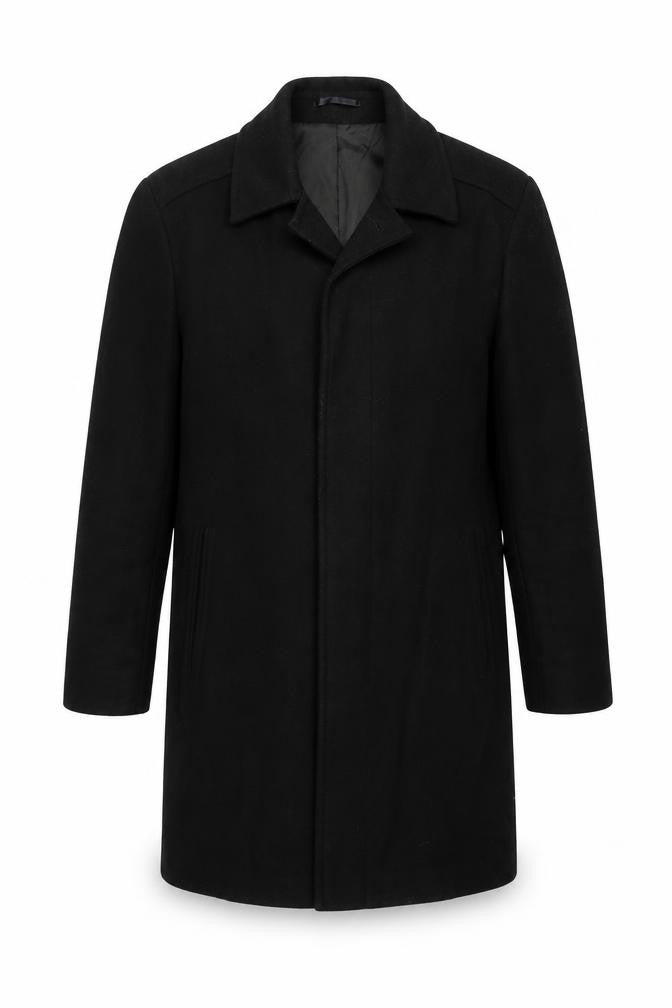 Front view of Scott & Taylor Men's Black Wool Overcoat, size M