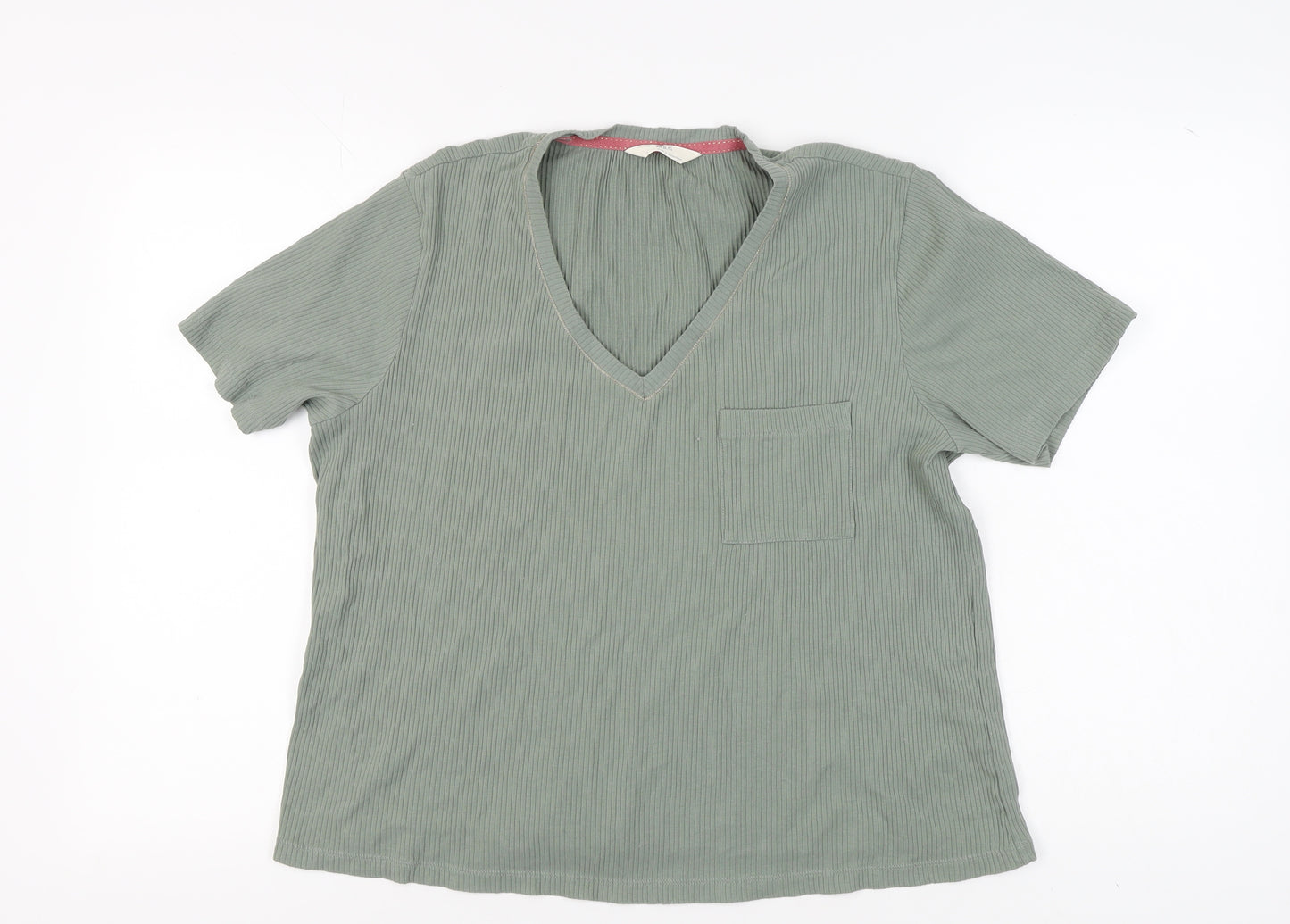 Marks and Spencer Women's Green V-Neck T-Shirt Size 14