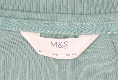 Marks and Spencer Women's Green V-Neck T-Shirt 14