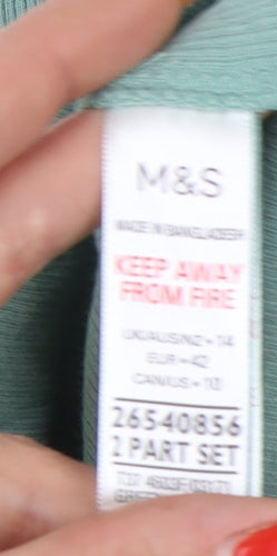 Marks and Spencer Women's Green V-Neck T-Shirt 14