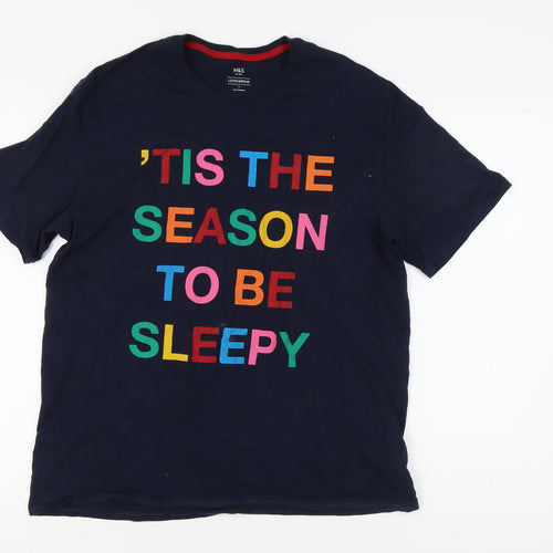 Marks and Spencer Men's Blue Cotton Funny T-Shirt M