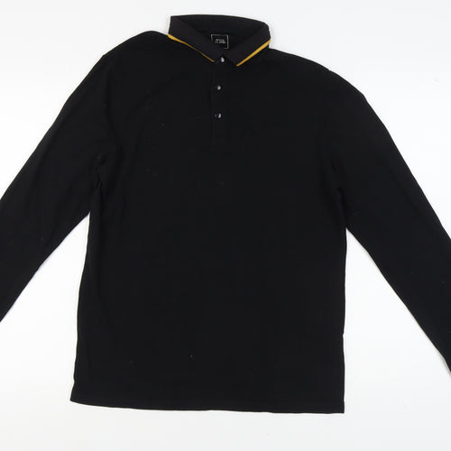 River Island Men's Black Long Sleeve Polo L