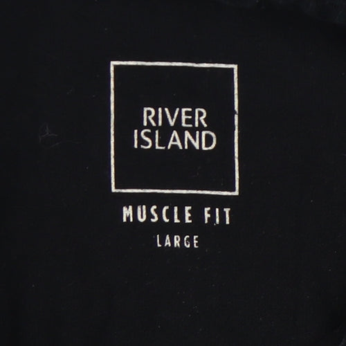 River Island Men's Black Long Sleeve Polo L