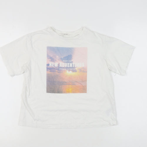 H&M Girls White Adventure Graphic T-Shirt 8-10 Years