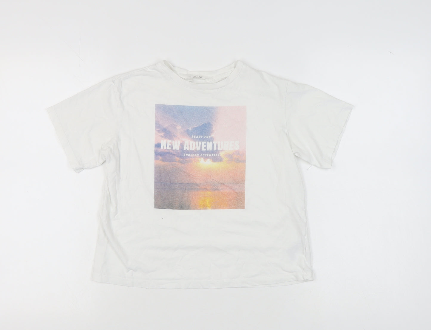 H&M Girls White Adventure Graphic T-Shirt 8-10 Years