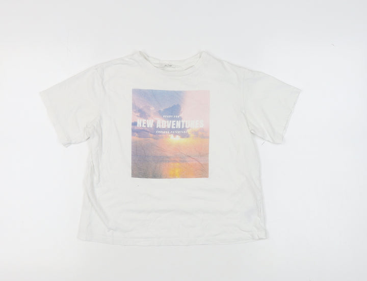 H&M Girls White Adventure Graphic T-Shirt 8-10 Years