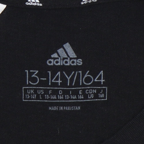 Adidas Boys Black T-Shirt, Size 13-14, Sports Style