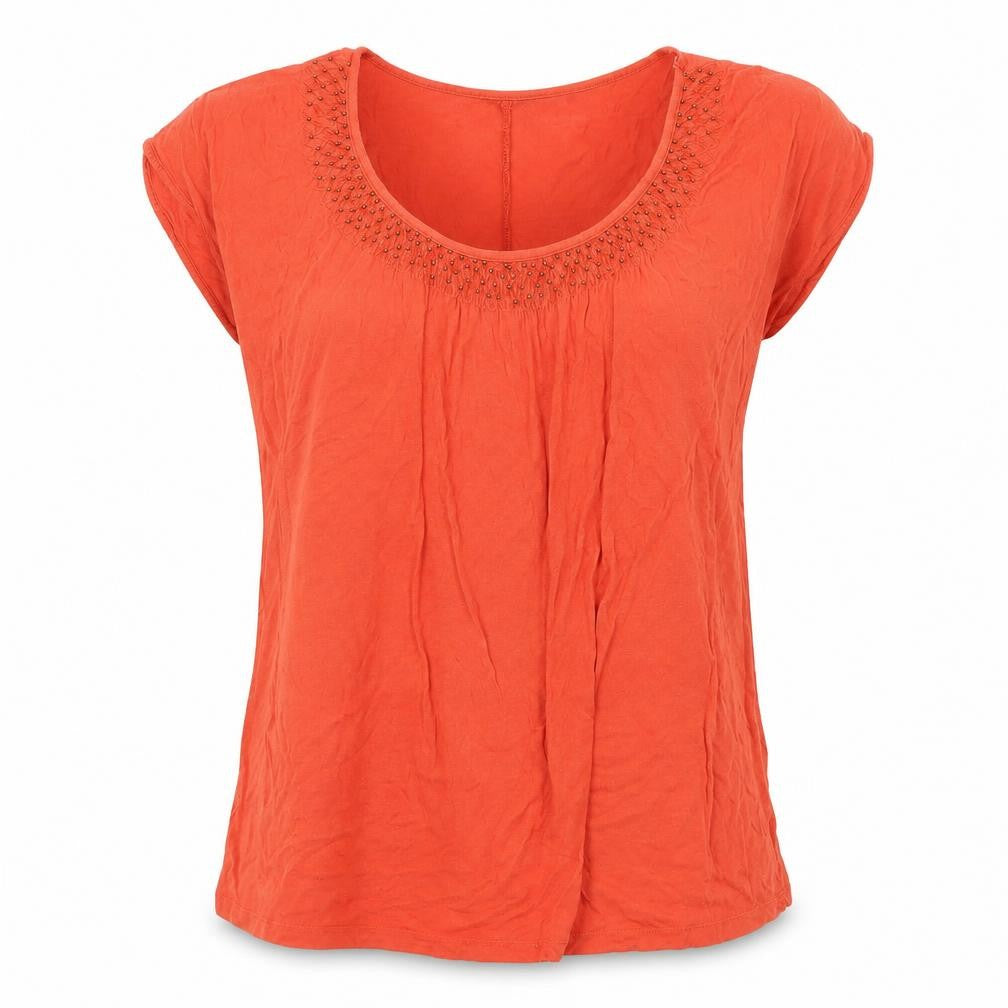 Front view of Rogers Women's Orange Plus Size Embroidered T-Shirt