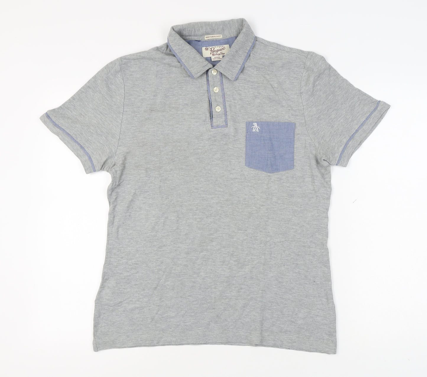 Penguin Men's Grey Polo Shirt M Collared Pocket Style