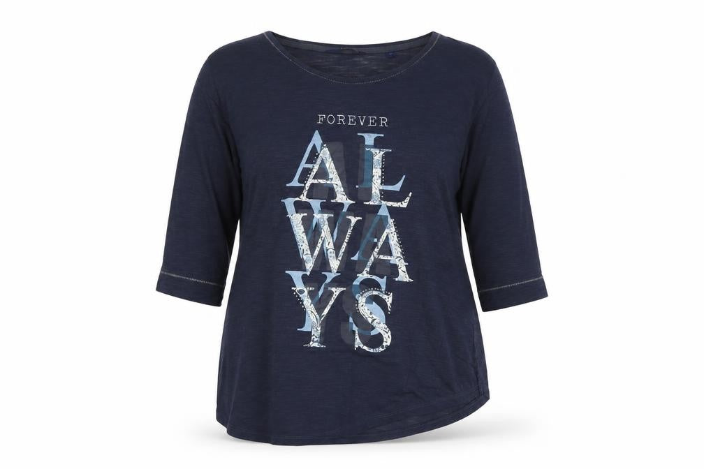 Front view of Next Women's Blue 3/4 Sleeve T-Shirt, size 14