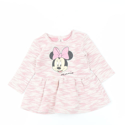 Disney Girls Pink Minnie Dress 9-12 Months With Long Sleeves