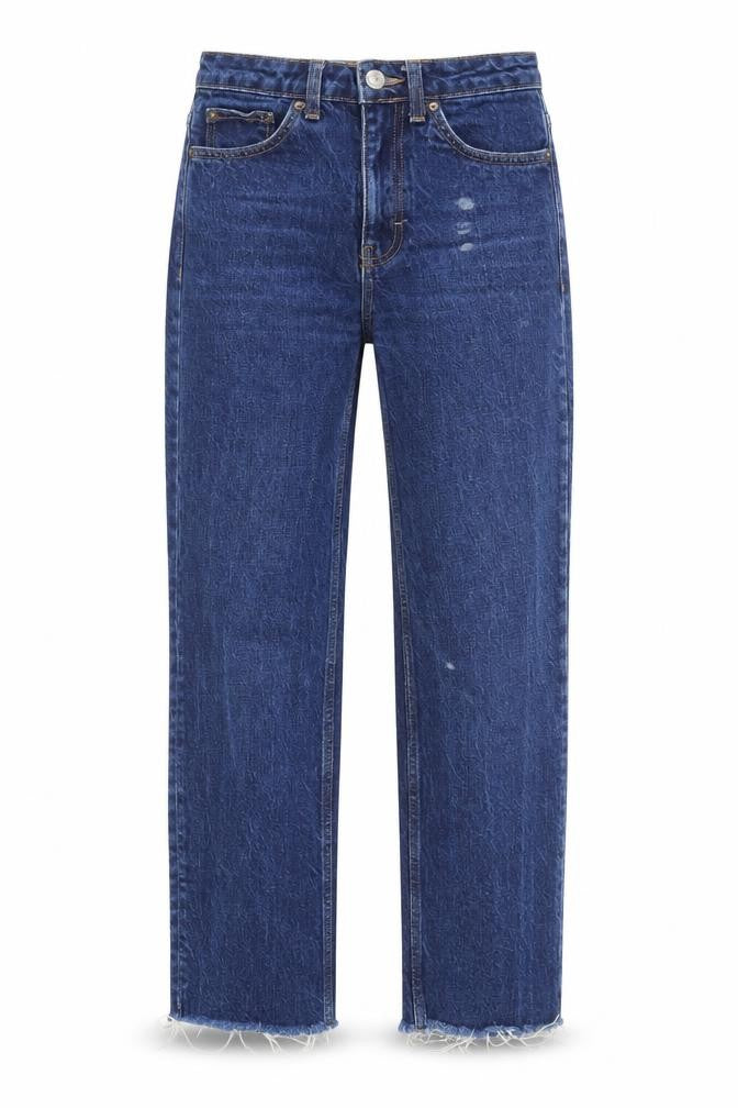 Front view of Topshop Women's Blue Straight Jeans, size 4