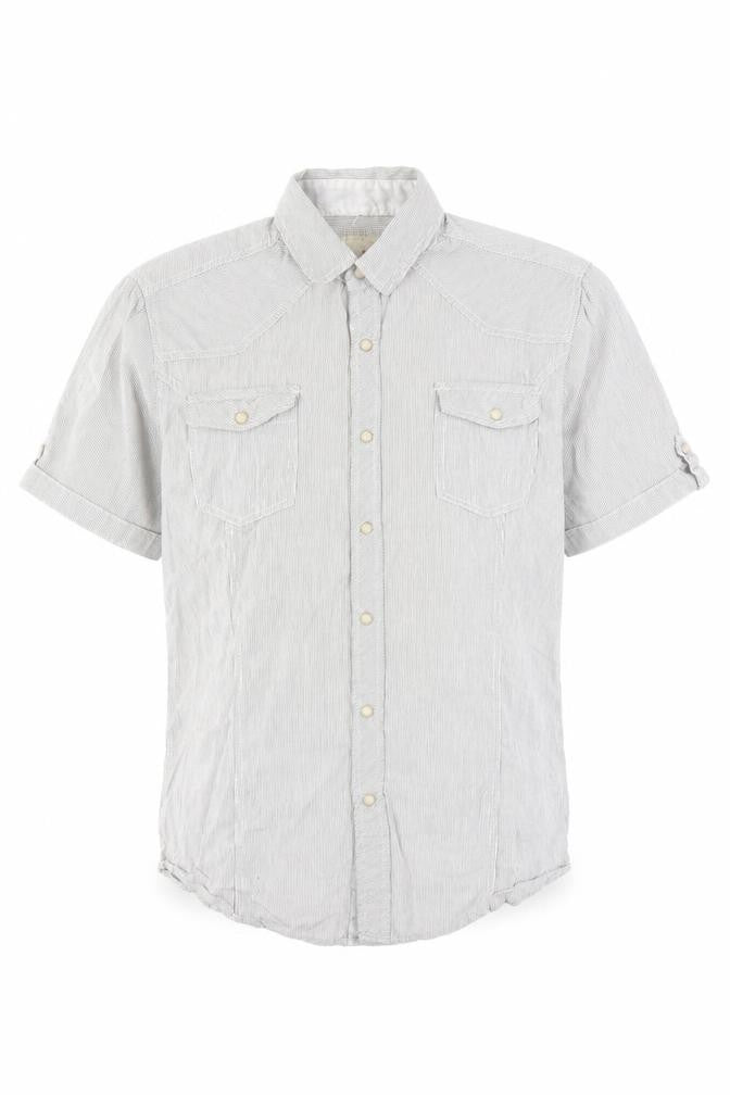 Front view of Jordan Craig Men's Grey Striped Button-Up Shirt M