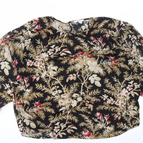 H&M Women's Black Floral Long Sleeve Top XL