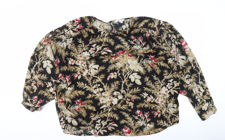 H&M Women's Black Floral Long Sleeve Top XL