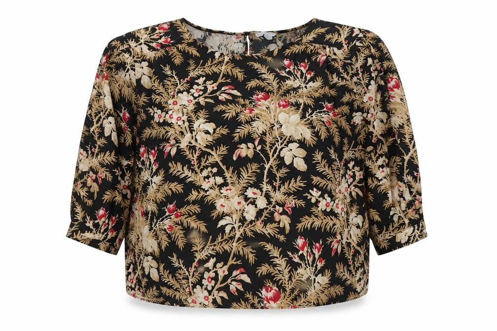 Front view of H&M Women's Black Floral Long Sleeve Top XL