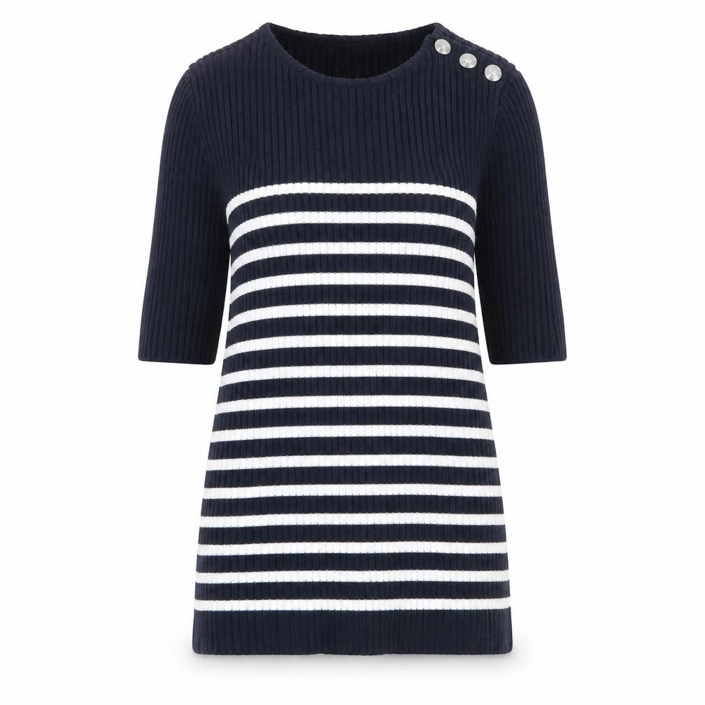 Front view of pop Women's Blue Nautical Striped jumper, size 2