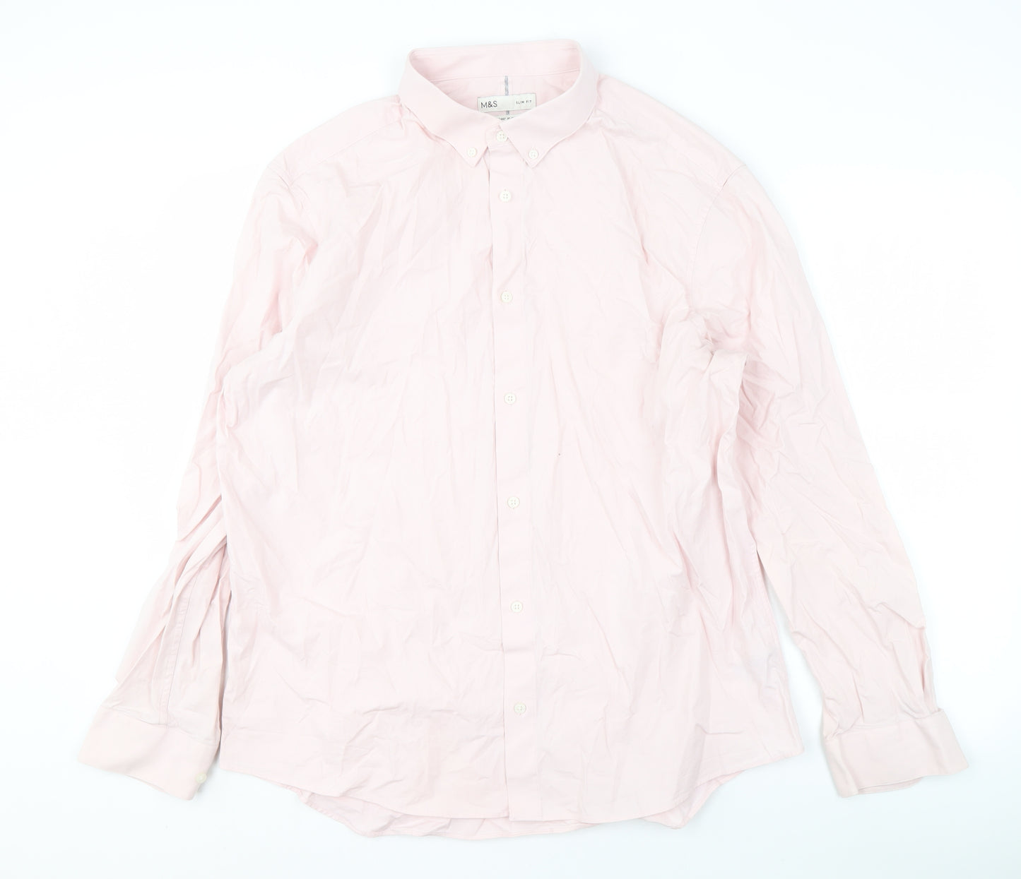 Marks and Spencer Men's Pink 2XL Slim Fit Shirt