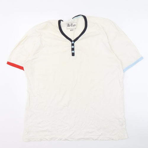 Lee Cooper Men's White Henley T-Shirt - Cotton, Short Sleeve
