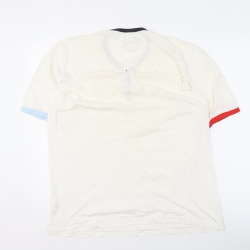 Lee Cooper Men's White Henley T-Shirt - Cotton, Short Sleeve