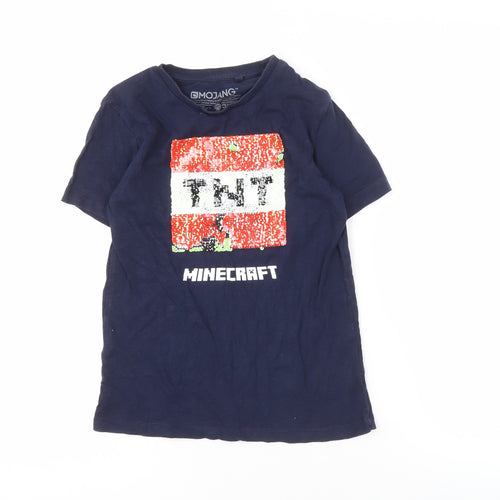 Next Boys Blue Minecraft T-Shirt 8 Years Logo Sequin