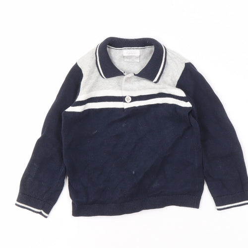Mamas & Papas Unisex Blue 12-18M Collared Cotton Jumper