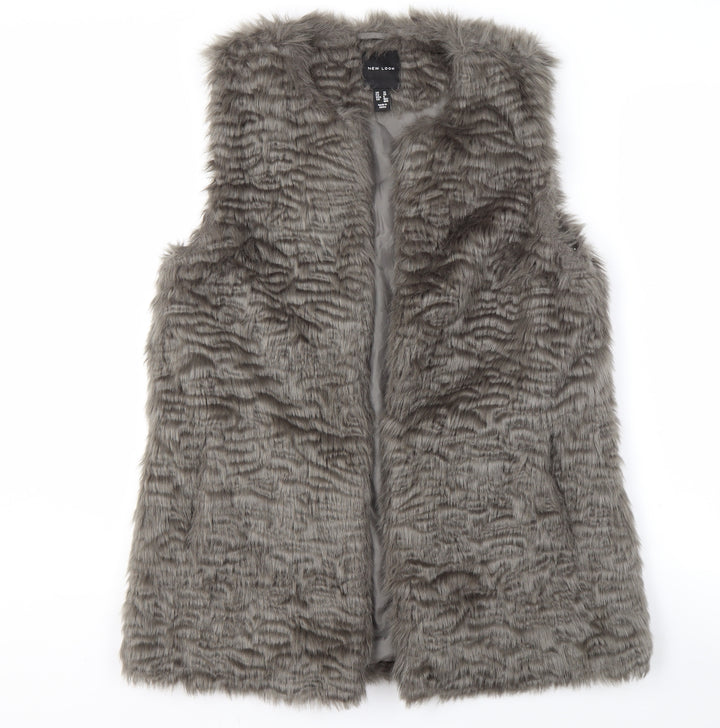 New Look Women's Grey Faux Fur Waistcoat Size 10