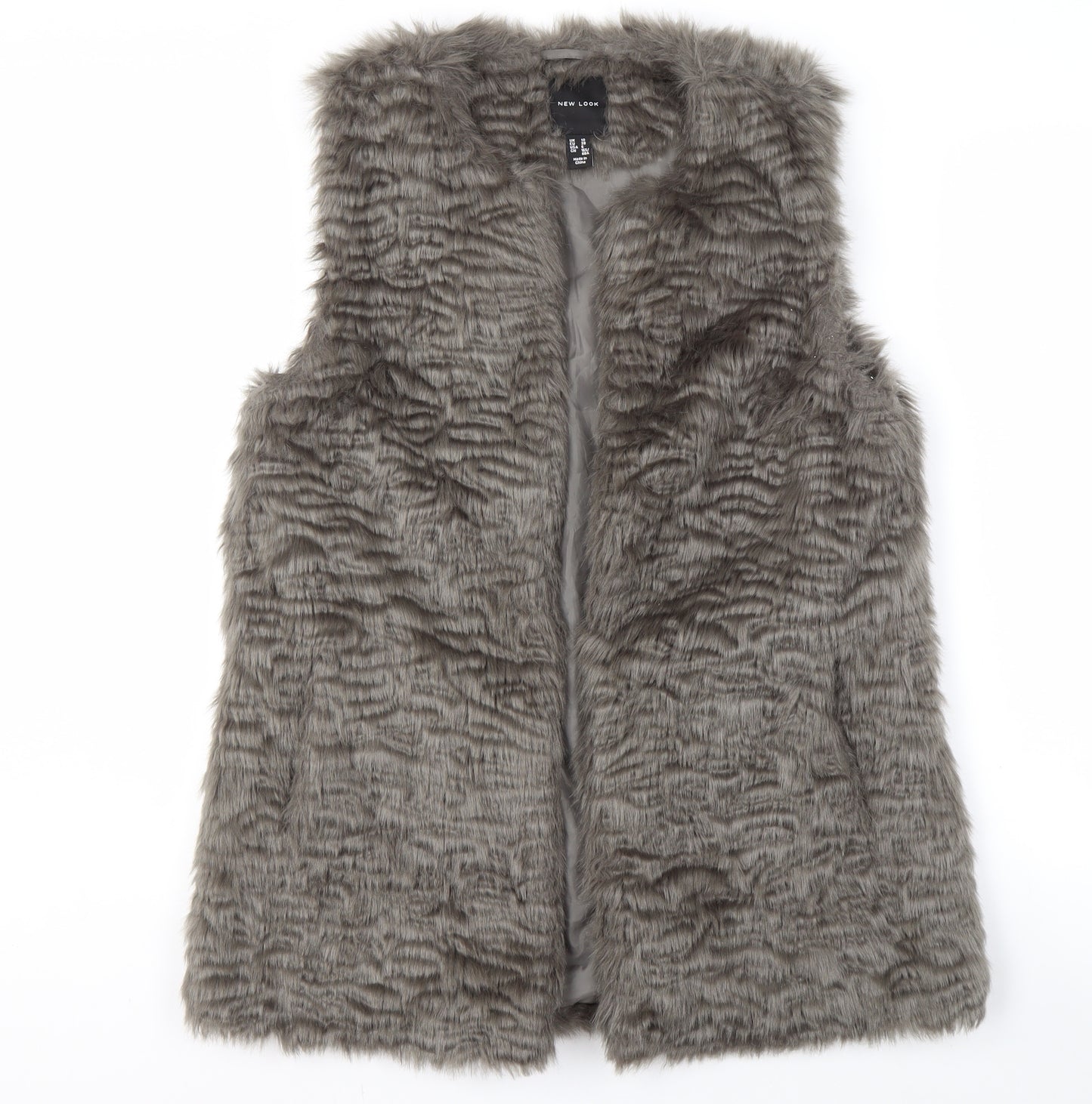 New Look Women's Grey Faux Fur Waistcoat Size 10