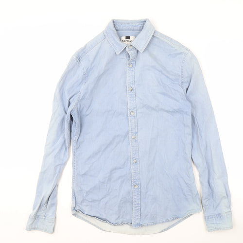 Topman Men's Blue Denim Long Sleeve Regular Fit Shirt