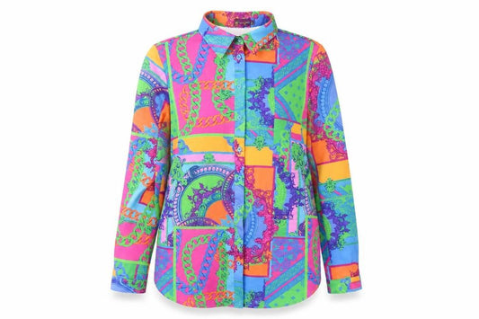 Front view of PRETTYLITTLETHING Women's Multicoloured Geometric Shirt