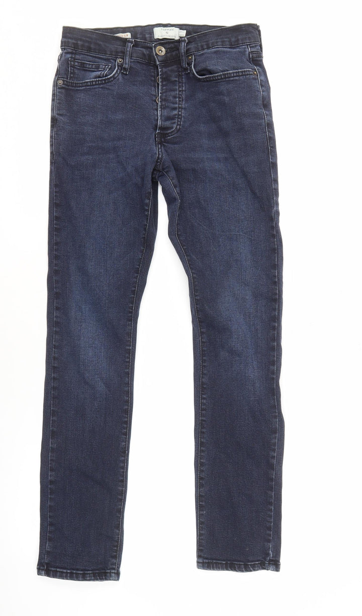 Topman Men's Blue Denim Jeans, Size S, Dark Wash