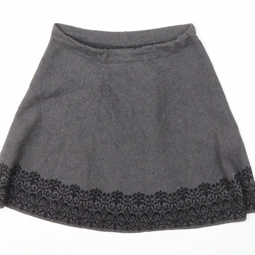 Adrienne Vittadini Women's Grey A-Line Embroidered Skirt L