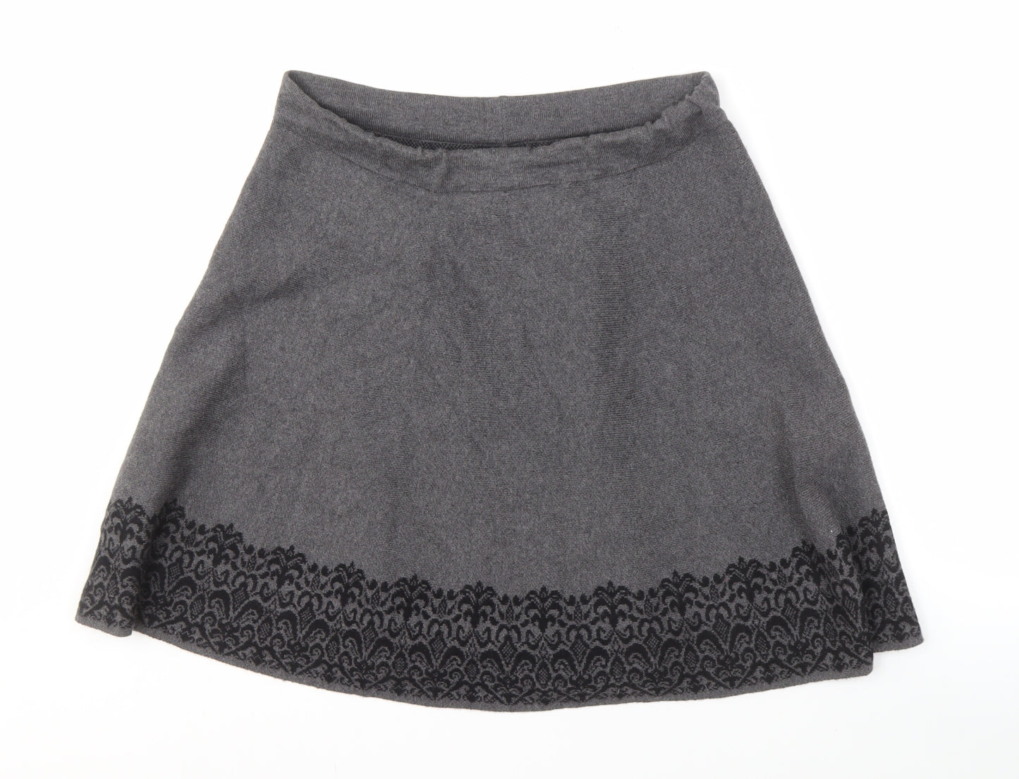 Adrienne Vittadini Women's Grey A-Line Embroidered Skirt L