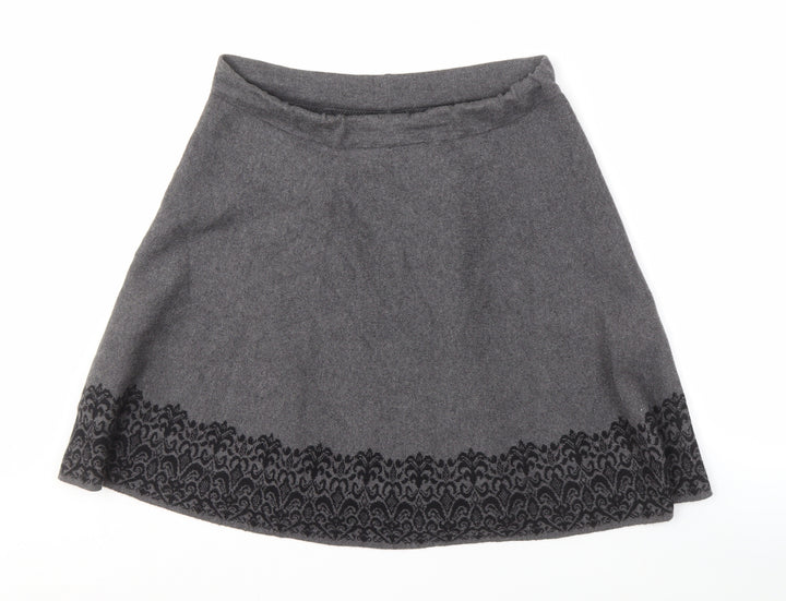 Adrienne Vittadini Women's Grey A-Line Embroidered Skirt L
