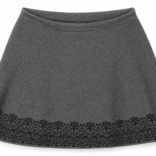 Adrienne Vittadini Women's Grey A-Line Embroidered Skirt L