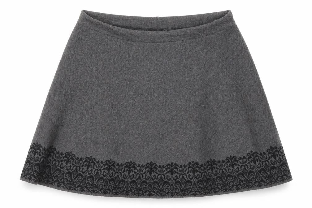 Adrienne Vittadini Women's Grey A-Line Embroidered Skirt L